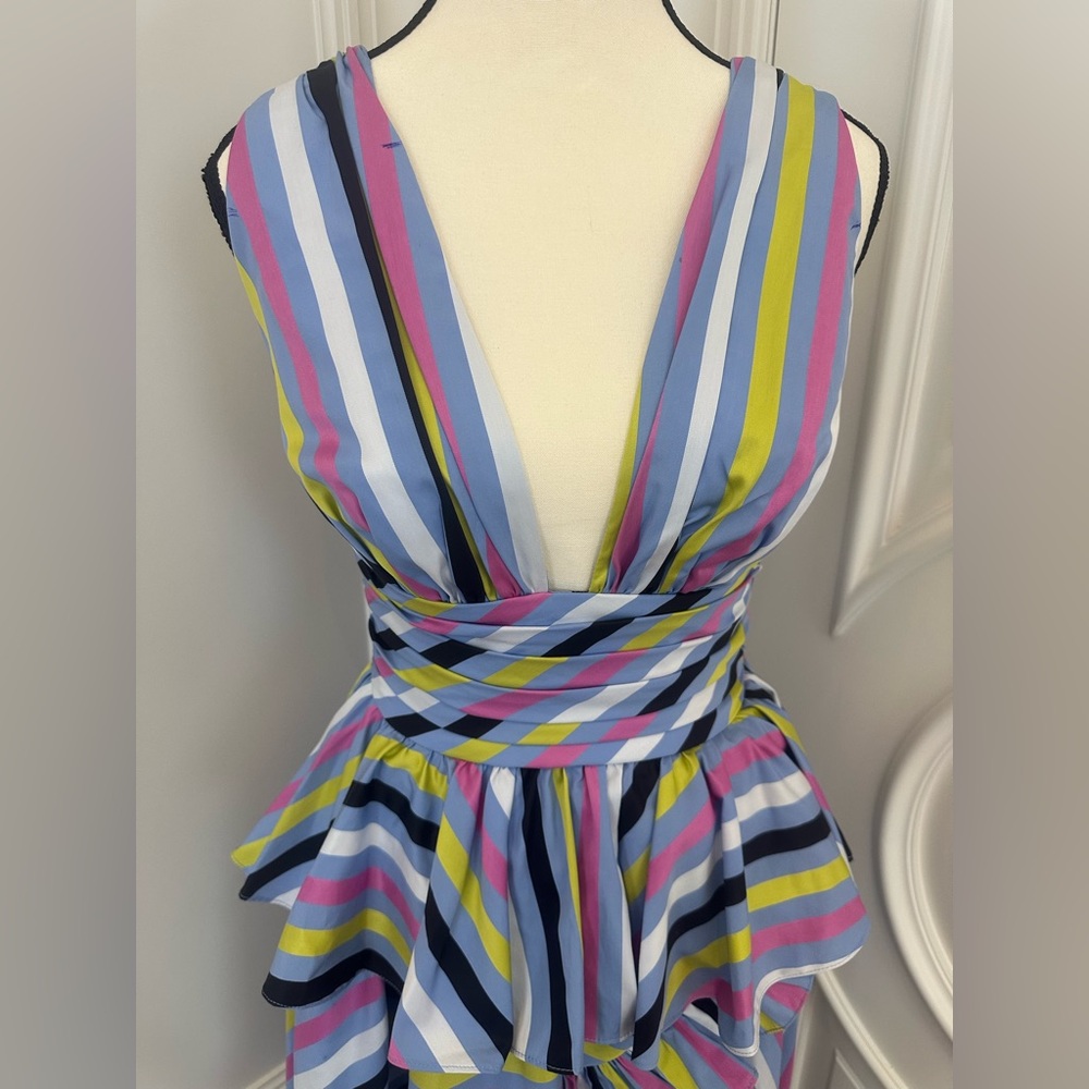 Caroline Constas Multicolored Striped Co Ord High Low Skirt (XS) Peplum Top (S) - Picture 4 of 16
